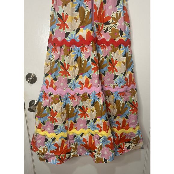 Celia B Nilsa Dress Floral Tiered Midi Medium NWT Scalloped Details Tie Straps - Picture 13 of 14